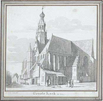 Grote Kerk in Hoorn, getekend door Cornelis Pronk, 1727.