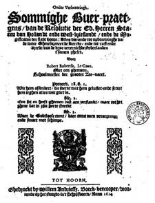 Titelpagina van "Sommighe Buerpraetgens" door Le Canu uit 1614.