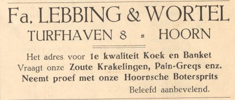 advertentie - Fa. Lebbing & Wortel Banketbakkers