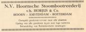 advertentie - N.V. Hoornsche Stoombootreederij  -  v.h. Horjus & Co.