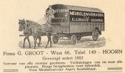 advertentie - Meubelenvervoer - Firma G. Groot  (afbeelding dichte wagen met paarden)
